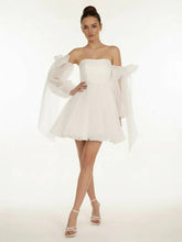 A Line Puff Long Sleeves Short Wedding Dresses With Bows