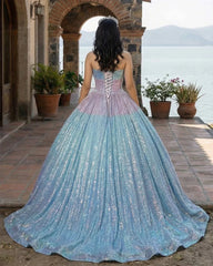 Simple Sequined Shimmer Party Dress with Train