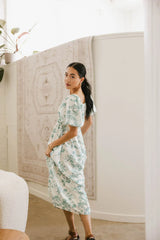 Dorothea Floral Midi Dress in Teal FINAL SALE