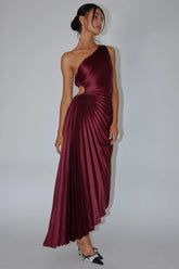 Panama Maxi Dress Wine Pleated Dress With Side Cut Out