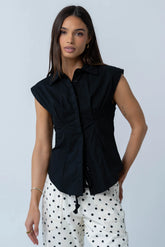 Remi Pleated Button Up in Black