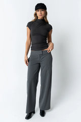 Kara Mock Neck Top in Charcoal
