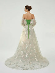 A Line Light Green Sweetheart Pearl Wedding Dress