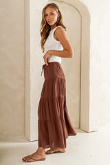 June Tiered Maxi Skirt in Brown FINAL SALE