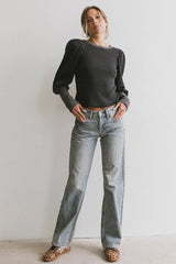 Lettie Waffle Knit Top in Black FINAL SALE