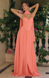 EFFIE GOWN A LINE CHIFFON DRESS WITH SCARF