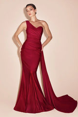 SHANNON GOWN ONE SHOULDER STRETCH SPANDEX SATIN DRESS