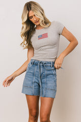 American Flag Tee in Grey FINAL SALE