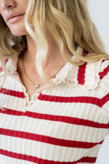 Tess Striped Collared Top in Red