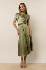 Rosalind Midi Dress in Moss FINAL SALE