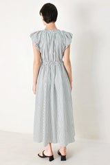 WHISPER STRIPE EMPIRE WAIST MIDI DRESS