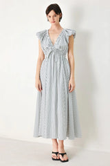 WHISPER STRIPE EMPIRE WAIST MIDI DRESS