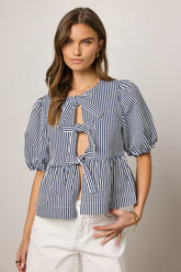 Milandra Striped Peplum Top FINAL SALE