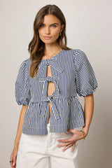 Milandra Striped Peplum Top FINAL SALE