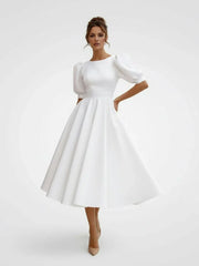 Elegant Bateau A Line Satin Knee length Wedding Dress