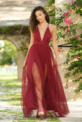 Sydney Maxi Dress Wine Tulle Dress