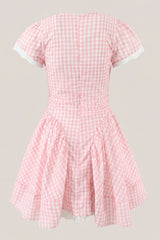 Pink Gingham Cotton A Line Mini Dress