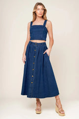 SIMPLY THE VIBE DENIM CROP TOP SKIRT SET