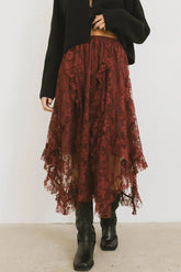 Elsie Lace Midi Skirt in Red Brown FINAL SALE