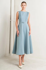 SOFTLY SPOKEN BLUE PINTUCK MIDI DRESS