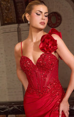 Winslow Gown Satin Dress With Rosette Shoulder
