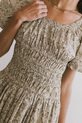Lucille Smocked Floral Dress in Olive FINAL SALE