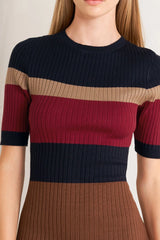 BLACK BURGUNDY COLOR BLOCKED MIDI SWEATER DRESS