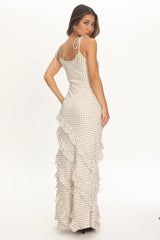 Nevaeh Polka Dot Ruffle Maxi Dress Off White