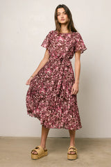 Mary Anne Floral Midi Dress in Brown FINAL SALE