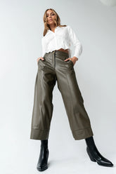 Ulani Vegan Leather Pants in Olive FINAL SALE