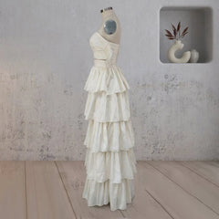 A Line Beige Multi Tiered Ruffles Wedding Dresses