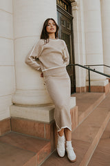 Kenna Contrast Midi Skirt in Oatmeal FINAL SALE