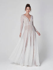 Bohemian A Line Sparkly Sequined Luxury Wedding Dresses