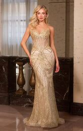 GEMINI GOWN BEADED SEQUIN FITTED STRAPLESS GOWN