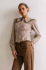 Brenna Gingham Blouse in Mocha FINAL SALE
