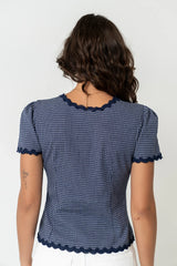 Serra Lace Trim Blouse in Navy