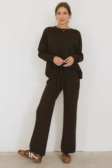 Jesse Waffle Knit Top in Brown FINAL SALE