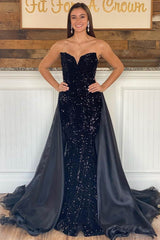 Noria Blue Sequin Strapless Mermaid Long Pageant Dress