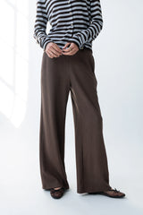 Ronda Ribbed Wide Leg Pants in Brown