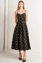 GARDEN OPERA BLACK BROWN MIDI DRESS