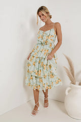 Ava Floral Midi Dress in Sage FINAL SALE