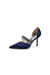 Cocktail Pointed Toe Crystal Tassel Buckle Strap Heels