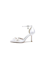 Womens Wedding Shoes Pointed Toe Ankle Strap Stiletto Heels with Rhinestone Flower