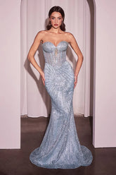 Maddox Gown Light Blue STRAPLESS GLITTER EMBELLISHED GOWN