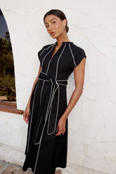 Edith Contrast Midi Dress in Black FINAL SALE