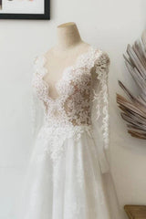 A Line Illusion Crew Neck White Lace Wedding Dress