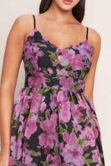 NIGHTFALL BLOSSOM BLACK MIDI DRESS