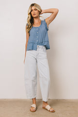 Dorian Embroidered Blouse in Denim FINAL SALE