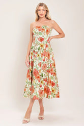 FLORAL DAYDREAM STRAPLESS MIDI DRESS