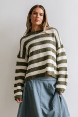 Beckam Striped Sweater in Olive FINAL SALE